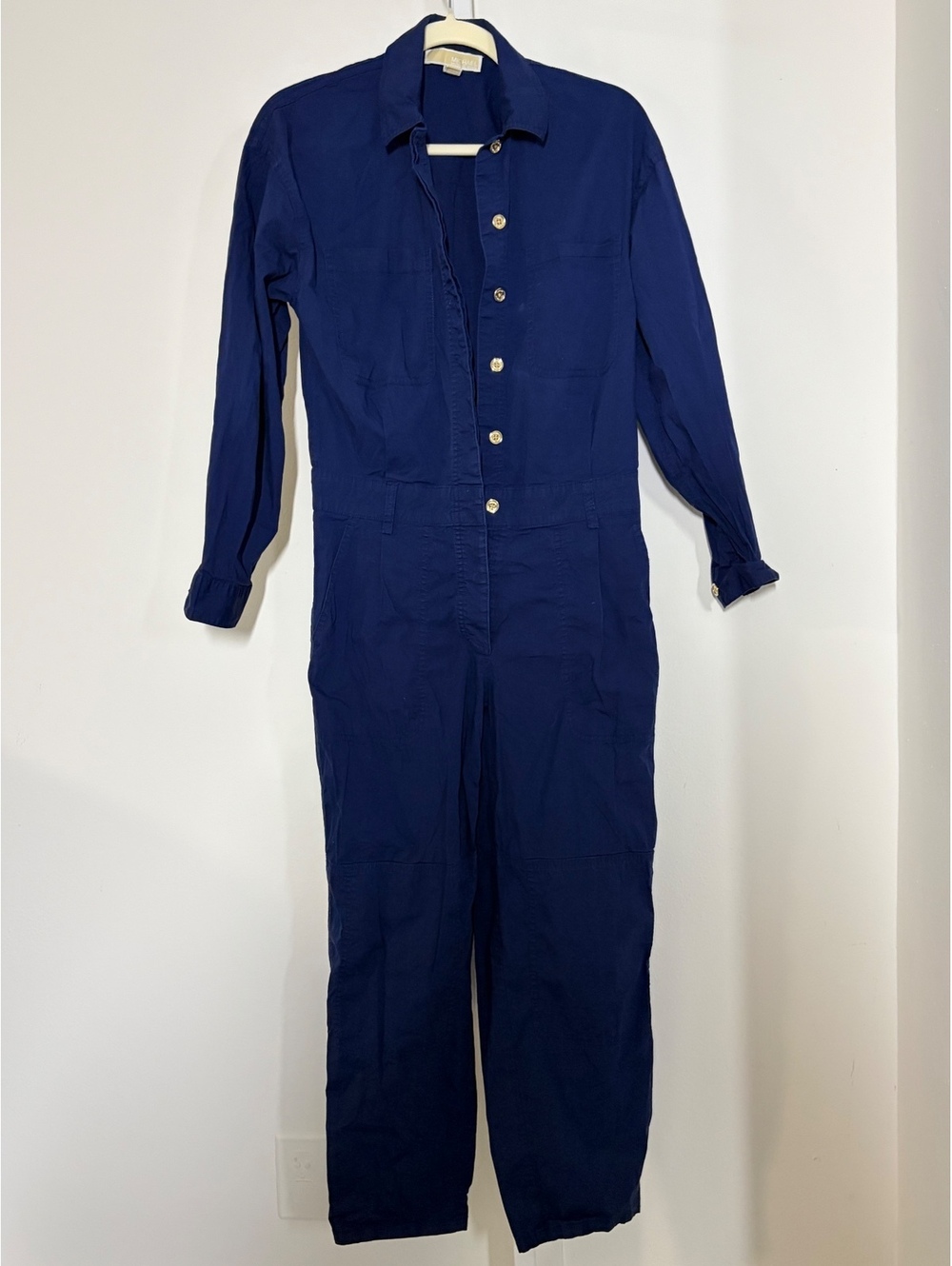 Michael Kors Women's Navy Blue Long Sleeve Button-Up Jumpsuit XS